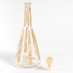 1914 Rene Lalique Decanter Six Figurines Clear Glass with Sepia Patina