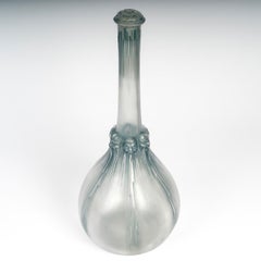 1914 René Lalique - Carafe Six Têtes Masques Verre Bleu Patiné