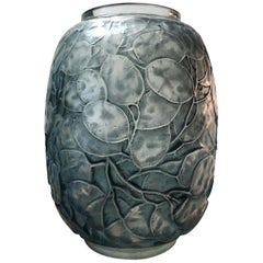 1914 René Lalique Monnaie du Pape Vase in Frosted Glass with Grey-Blue Stain