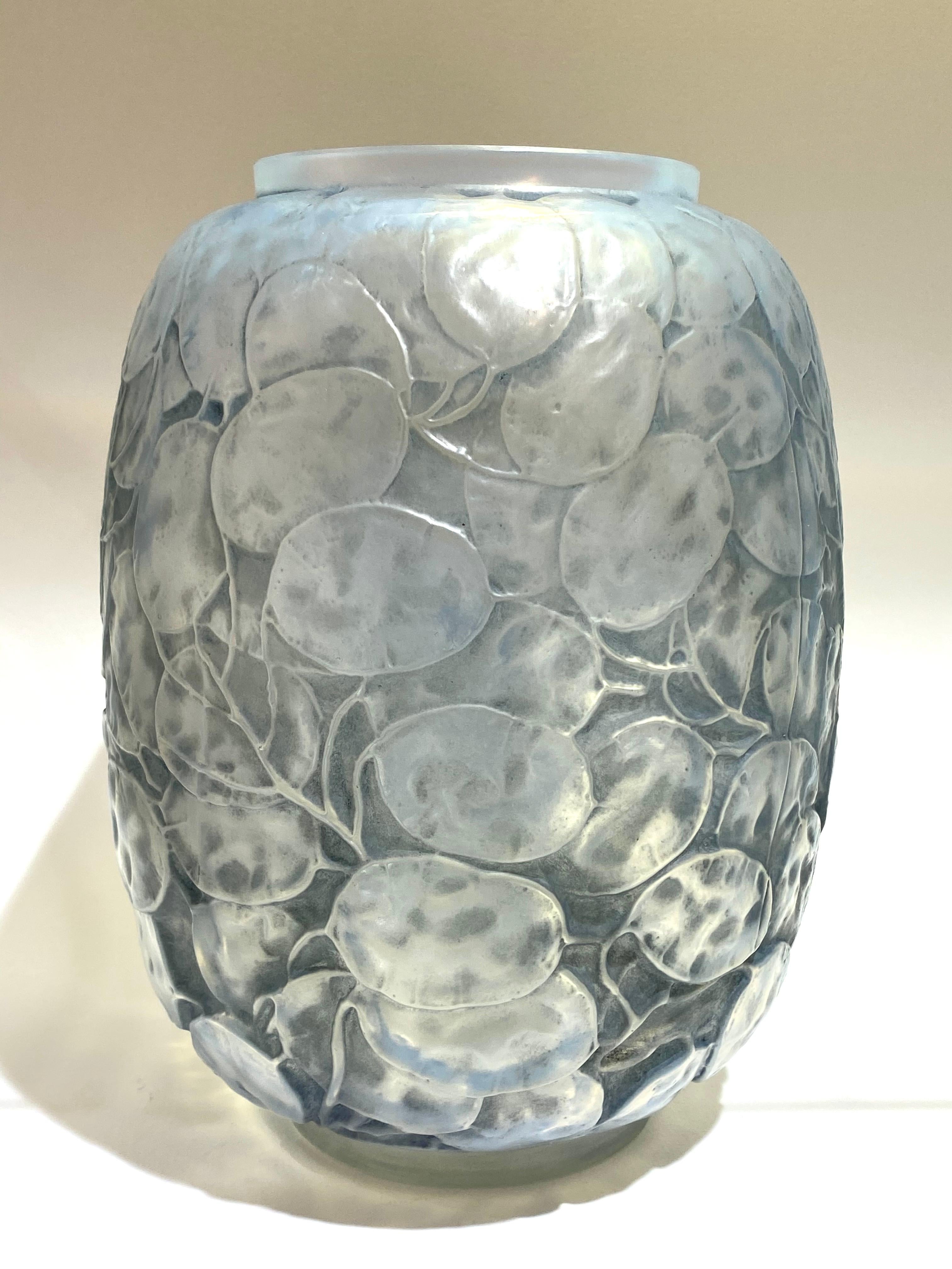 French 1914 Rene Lalique Monnaie du Pape Vase in Triple Cased Opalescent Glass Patina