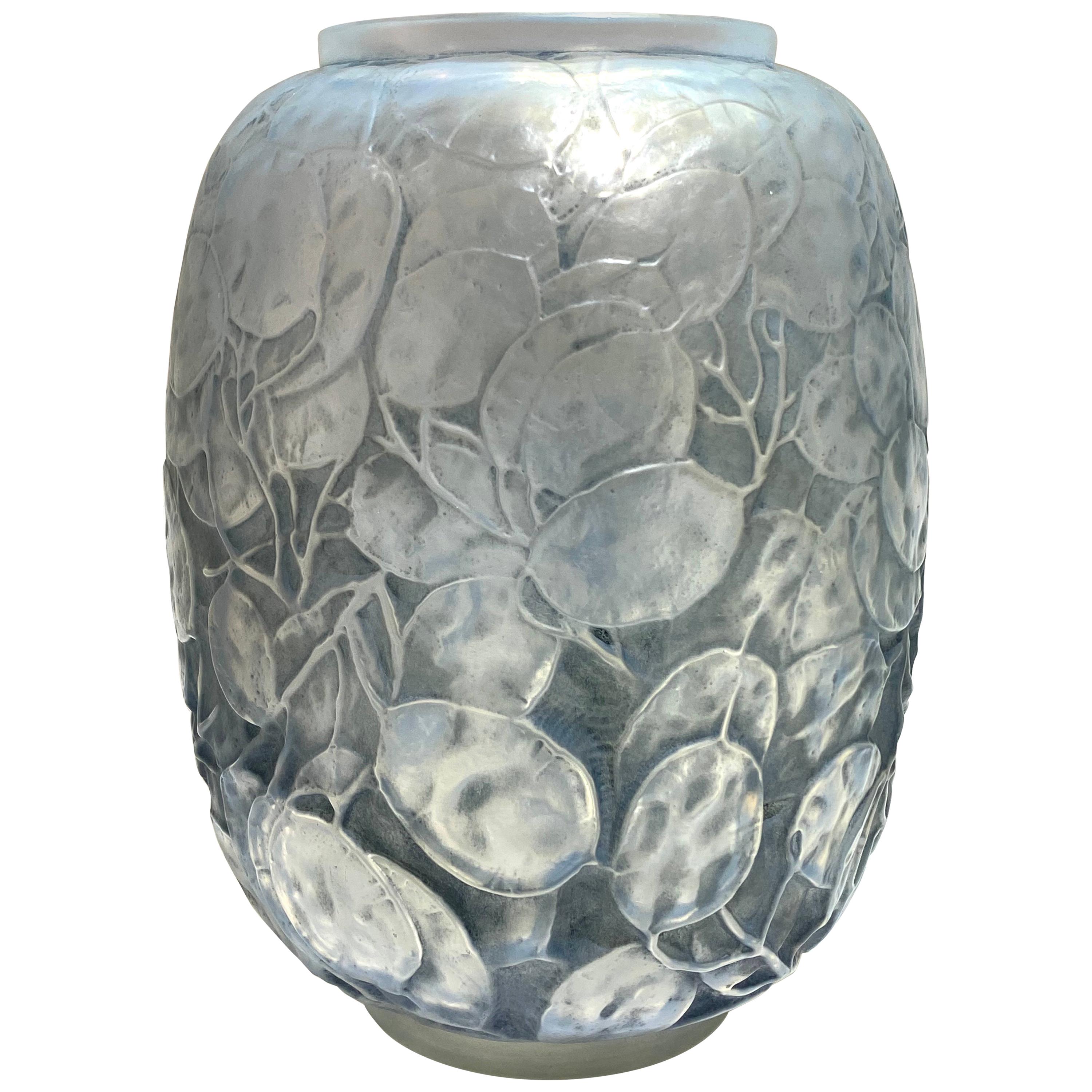 1914 Rene Lalique Monnaie du Pape Vase in Triple Cased Opalescent Glass Patina