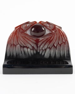 1914 René Lalique - Paperweight Deux Aigles Two Eagles Amber Glass