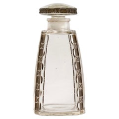 1914 René Lalique, Perfume Bottle Fleurette Clear Glass with Grey Patina
