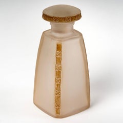1914 René Lalique, Perfume Bottle Fleurette Frosted Glass with Sepia Patina