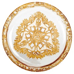 1914 René Lalique Plate Chasse Chiens Clear and Frosted Glass with Sepia Patina