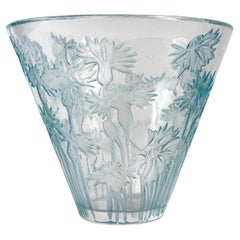 1914 René Lalique, Vase Bluets Clear Glass with Blue Patina