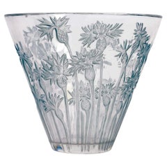 1914 René Lalique - Vase Bluets Verre clair à patine bleue