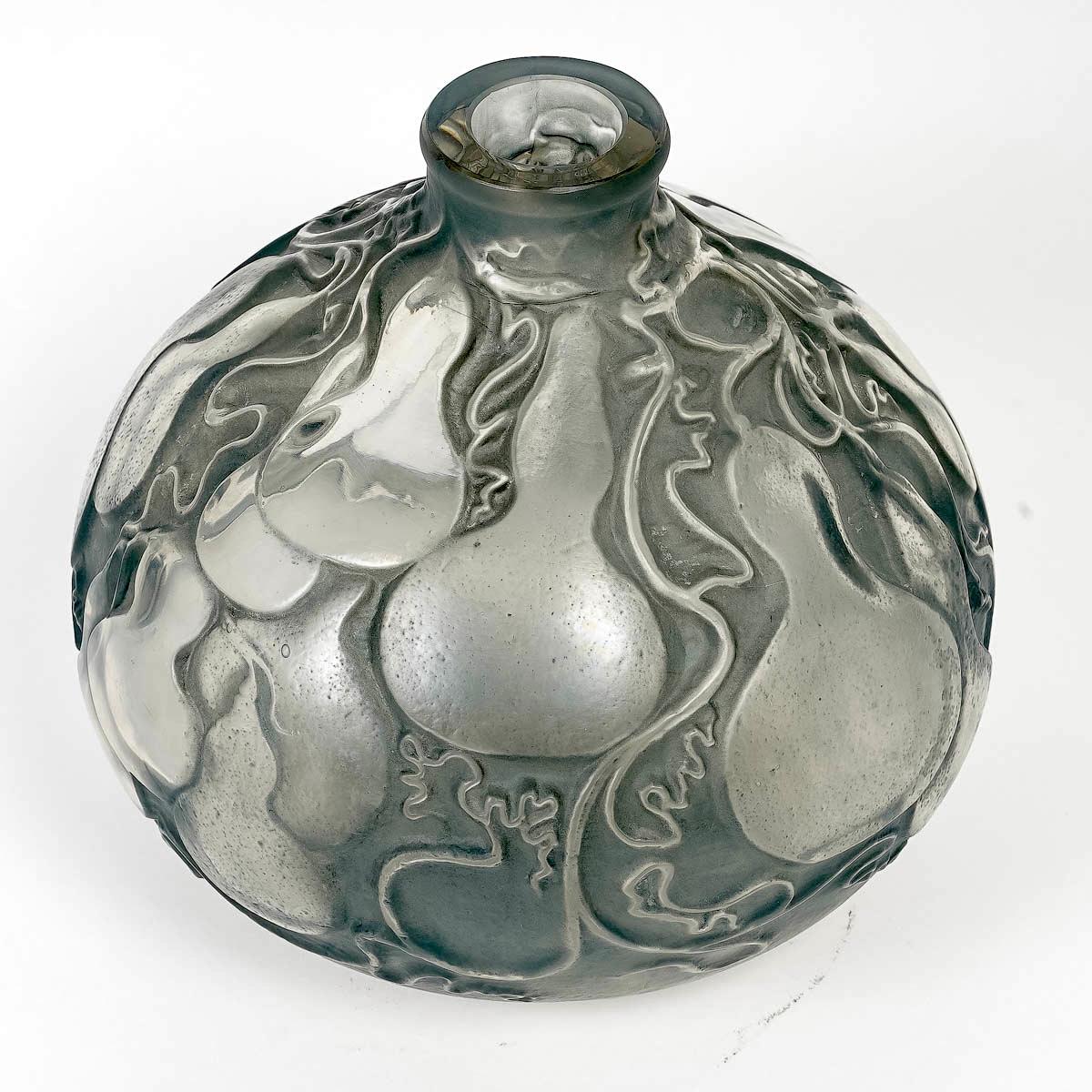 French 1914 René Lalique, Vase Courges Frosted Glass with Blue Grey Patina