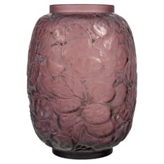 1914 René Lalique Vase Monnaie du Pape Amethyst Plum Glass with Grey Patina