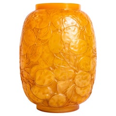 1914 René Lalique Vase Monnaie du Pape Butterscotch Glass with Sepia Patina