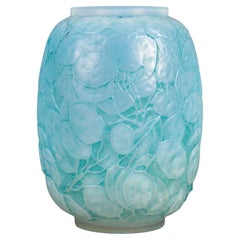 1914 René Lalique Vase Monnaie du Pape Cased Opalescent Glass Blue Patina