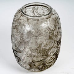 1914 René Lalique Vase Monnaie du Pape Frosted Glass Grey Patina