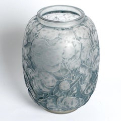 1914 René Lalique - Vase Monnaie Du Pape Glass With Blue Grey Patina