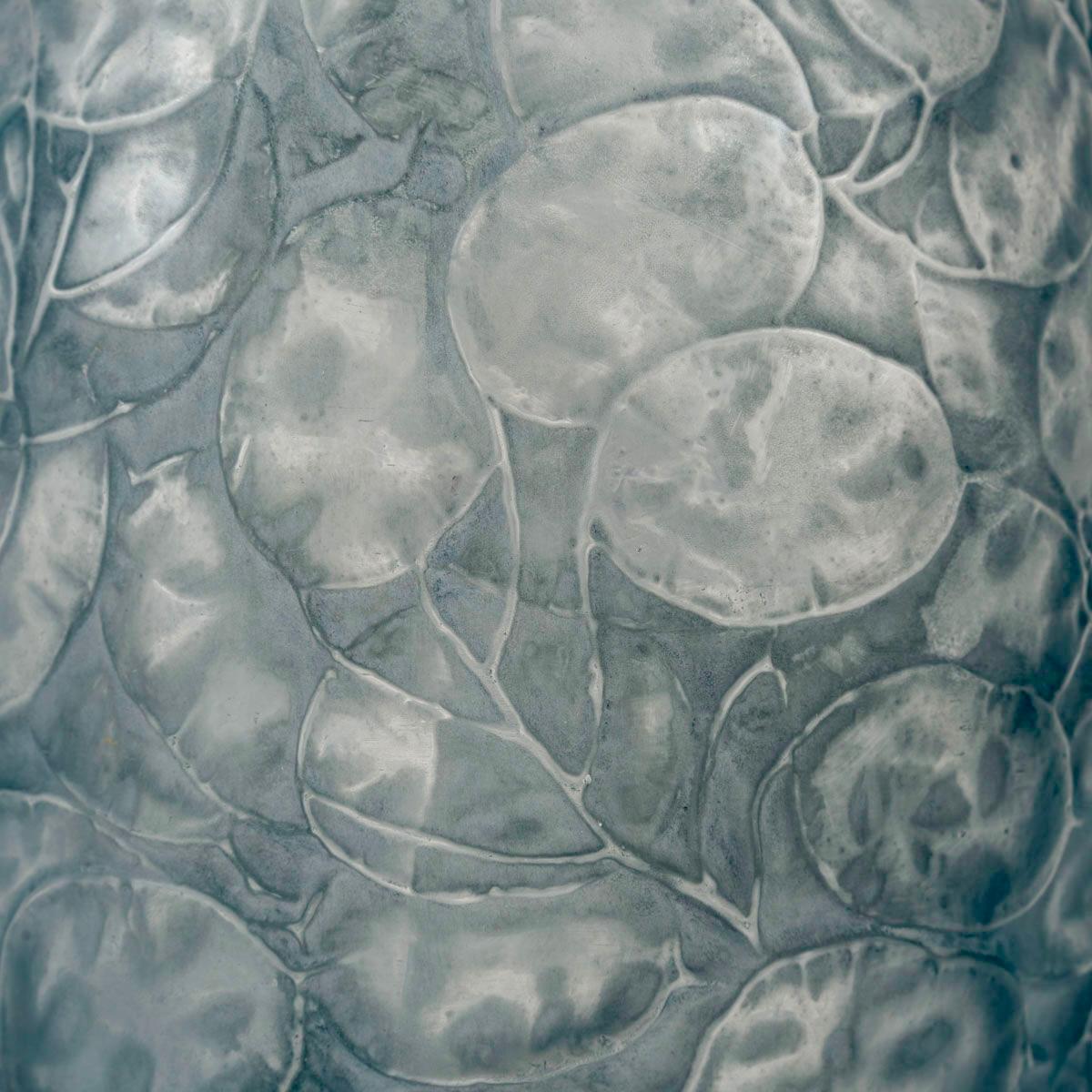 Art Deco 1914 René Lalique - Vase Monnaie du Pape Glass with Blue Patina