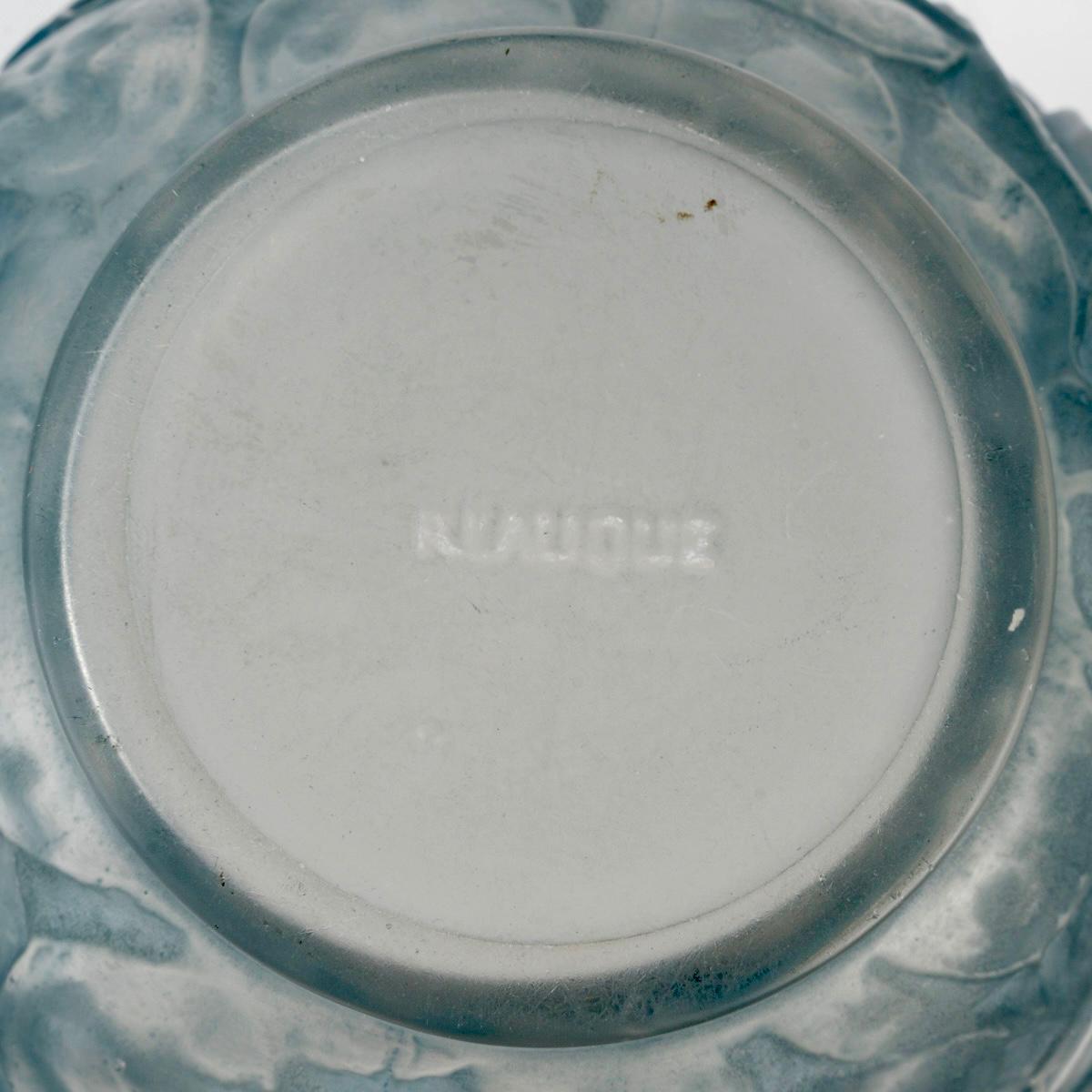 French 1914 René Lalique - Vase Monnaie du Pape Glass with Blue Patina