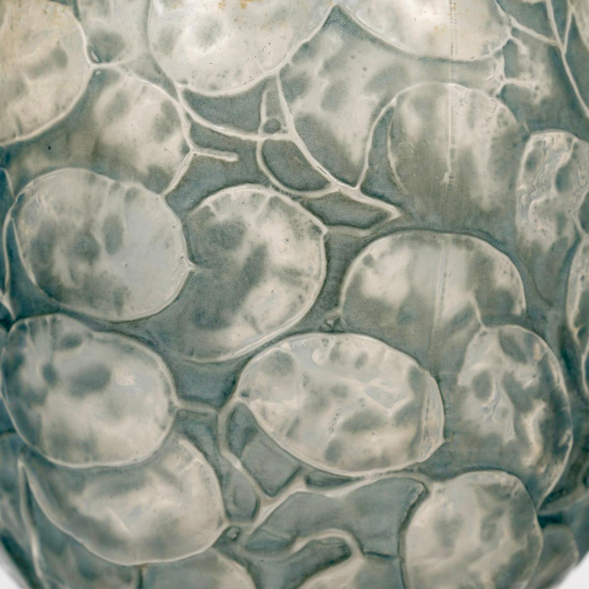 Molded 1914 René Lalique - Vase Monnaie du Pape Glass with Blue Patina