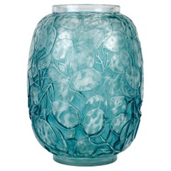 1914 René Lalique Vase Monnaie du Pape Glass with Turquoise Blue Patina