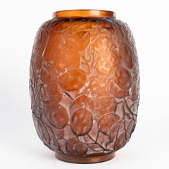 1914 René Lalique Vase Monnaie du Pape Red Amber Glass with White Patina