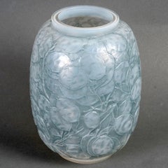 1914 René Lalique Vase Monnaie du Pape Triple Cased Opalescent Glass Blue Patina