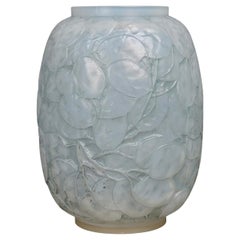 Antique 1914 René Lalique Vase Monnaie du Pape Triple Cased Opalescent Glass Blue Patina