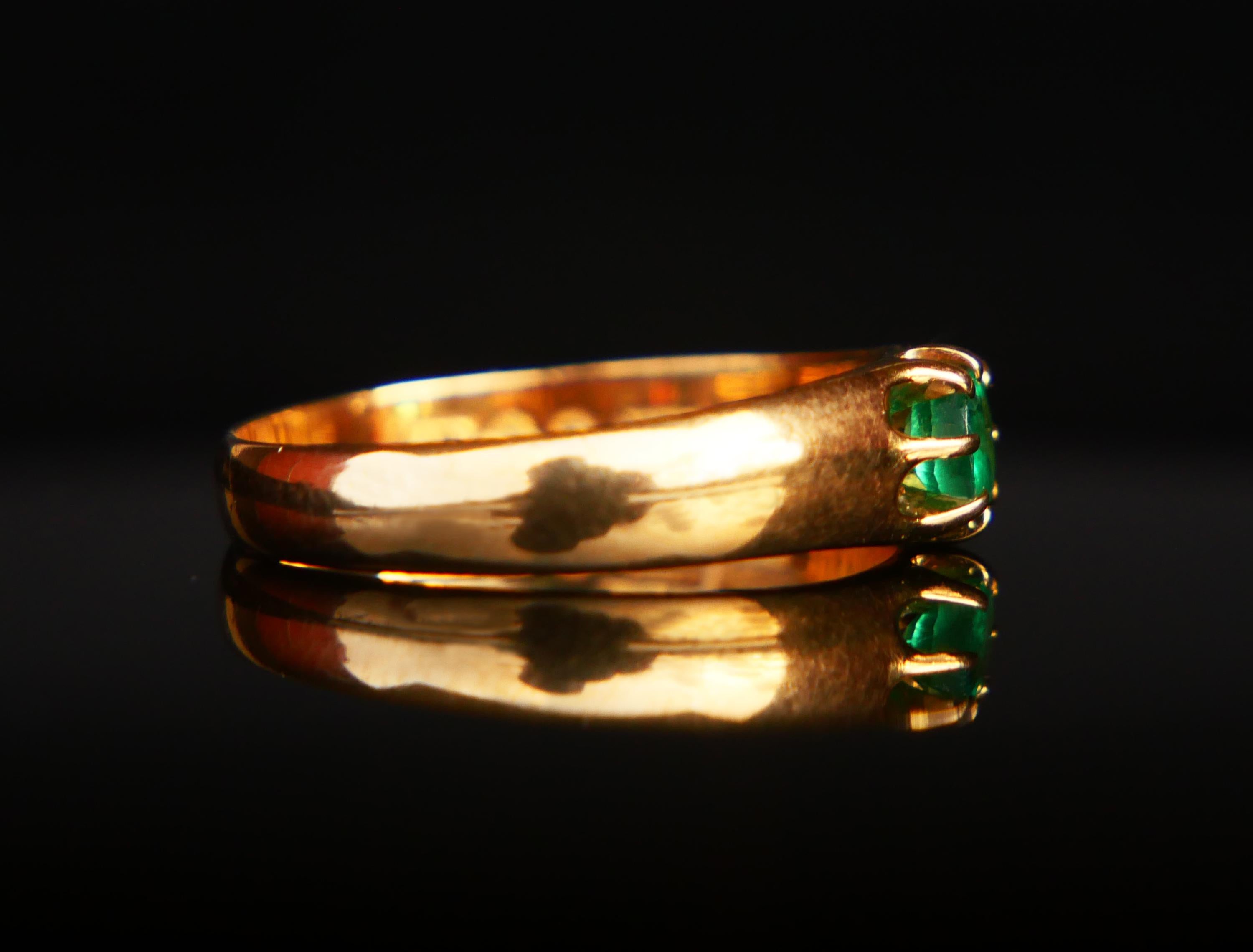 Old European Cut 1914 Ring solitaire natural 0.3ct. Emerald solid 18K Gold ØUS 8.5 / 3.11gr For Sale