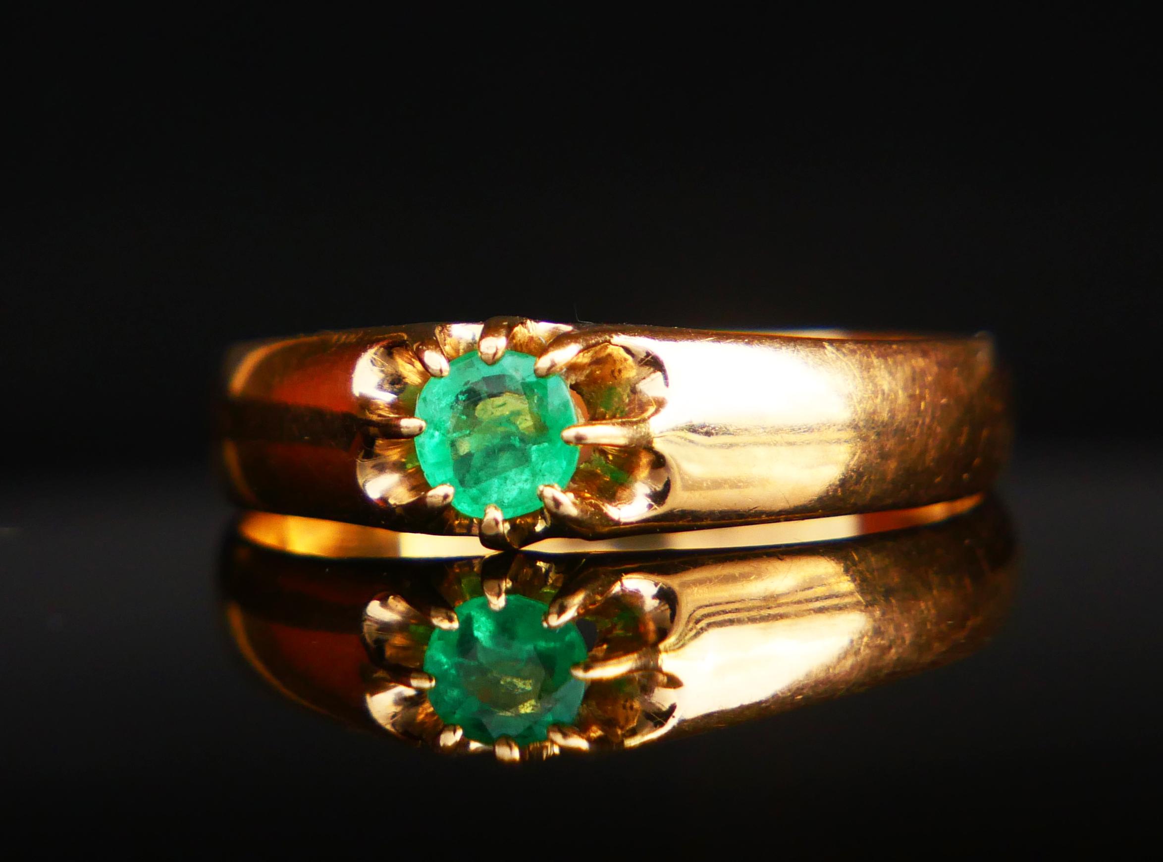 1914 Ring solitaire natural 0.3ct. Emerald solid 18K Gold ØUS 8.5 / 3.11gr For Sale 1