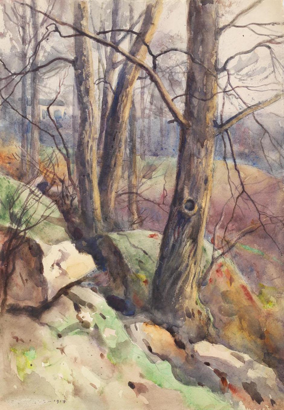 1914 Rocky Hillside Landscape Egbert Cadmus Watercolor Painting In Good Condition For Sale In Seguin, TX