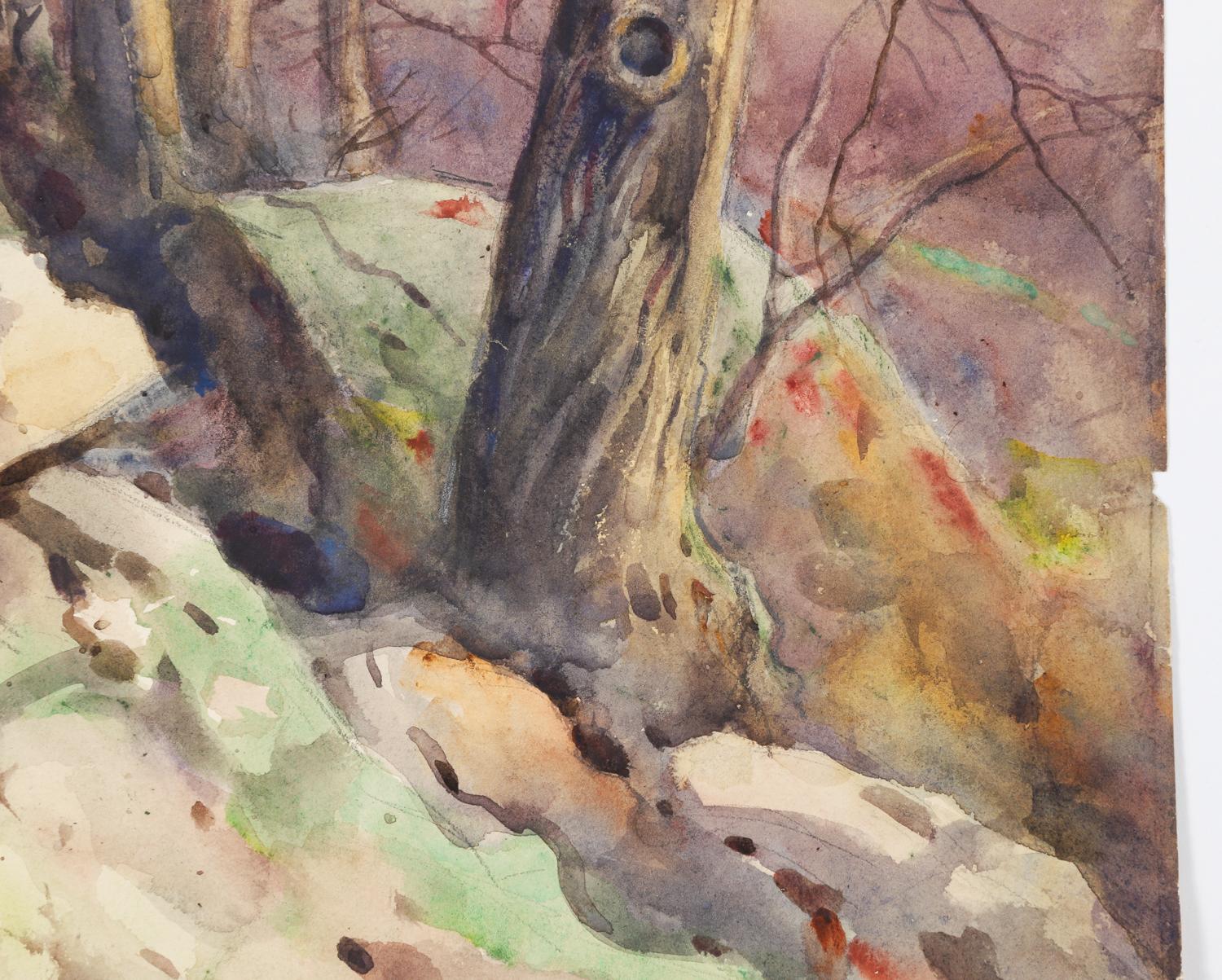 20th Century 1914 Rocky Hillside Landscape Egbert Cadmus Watercolor Painting For Sale