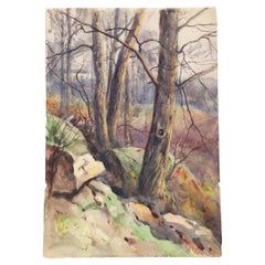 Antique 1914 Rocky Hillside Landscape Egbert Cadmus Watercolor Painting