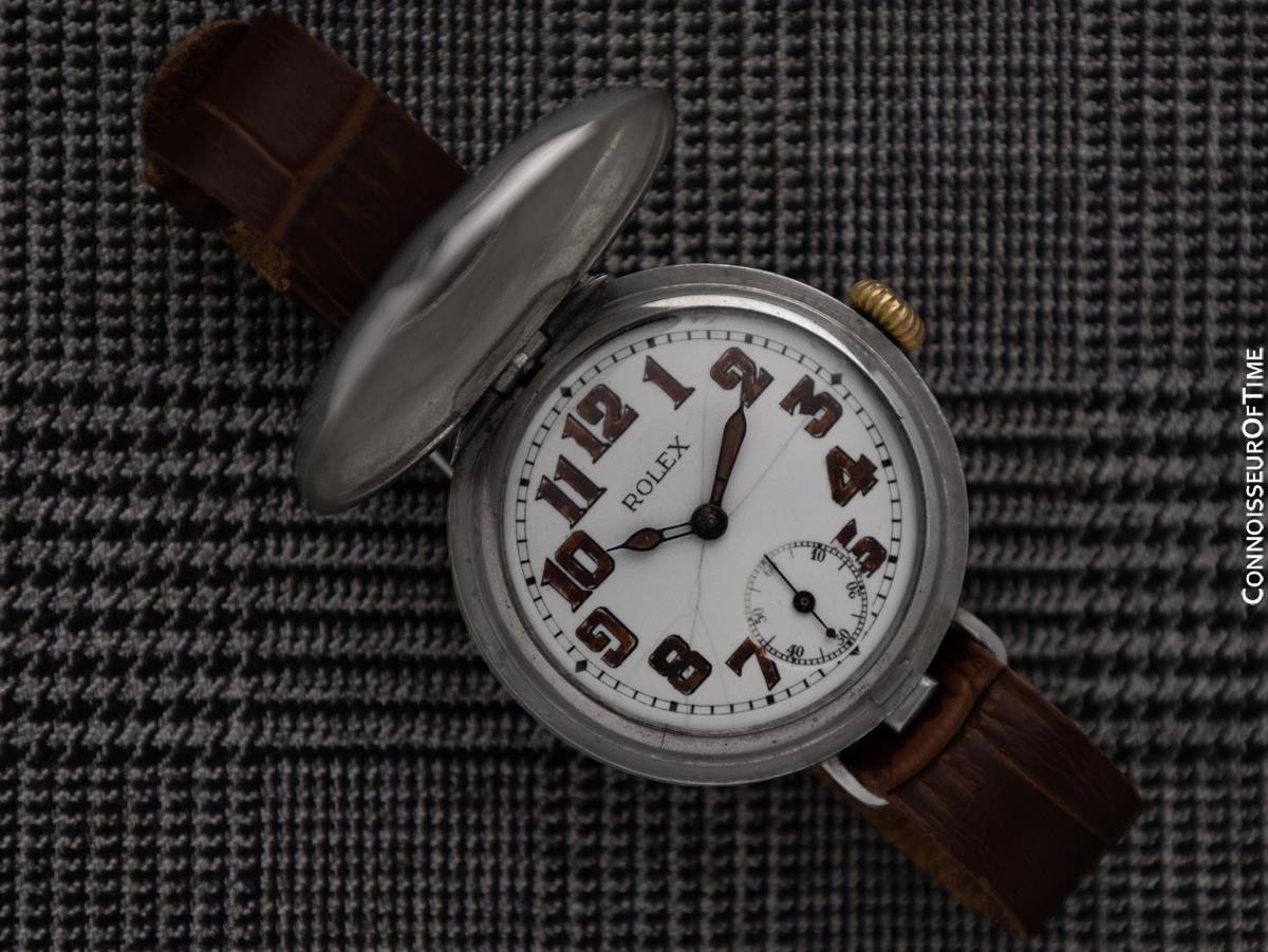 1914 ROLEX Rare Vintage Mens World War I Era Military Trench - Sterling Silver 6