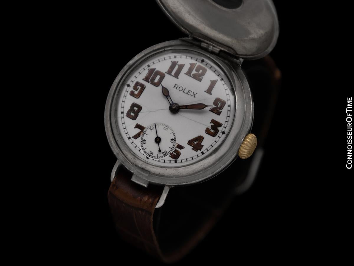 1914 ROLEX Rare Vintage Mens World War I Era Military Trench - Sterling Silver In Good Condition In Suwanee, GA