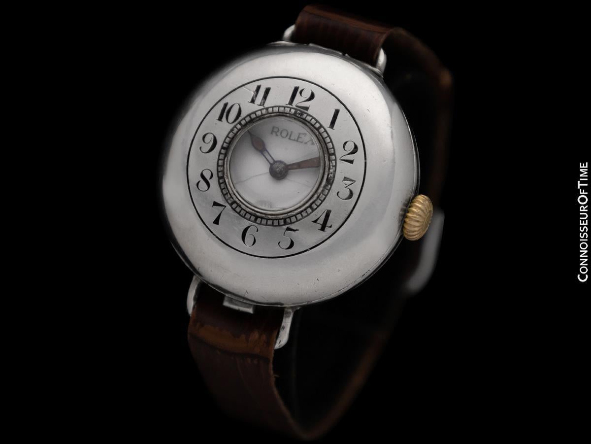 Men's 1914 ROLEX Rare Vintage Mens World War I Era Military Trench - Sterling Silver