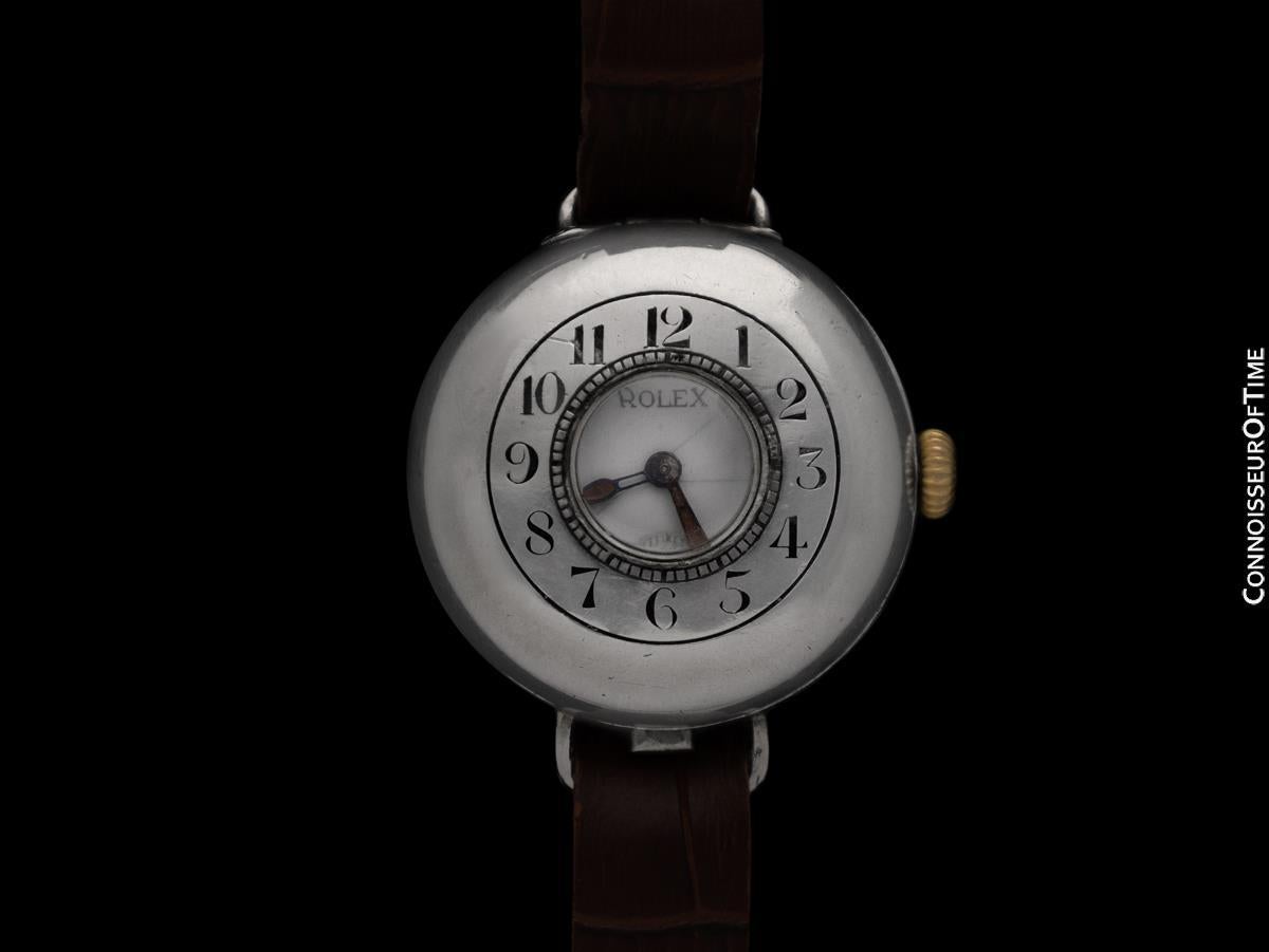 1914 ROLEX Rare Vintage Mens World War I Era Military Trench - Sterling Silver 1