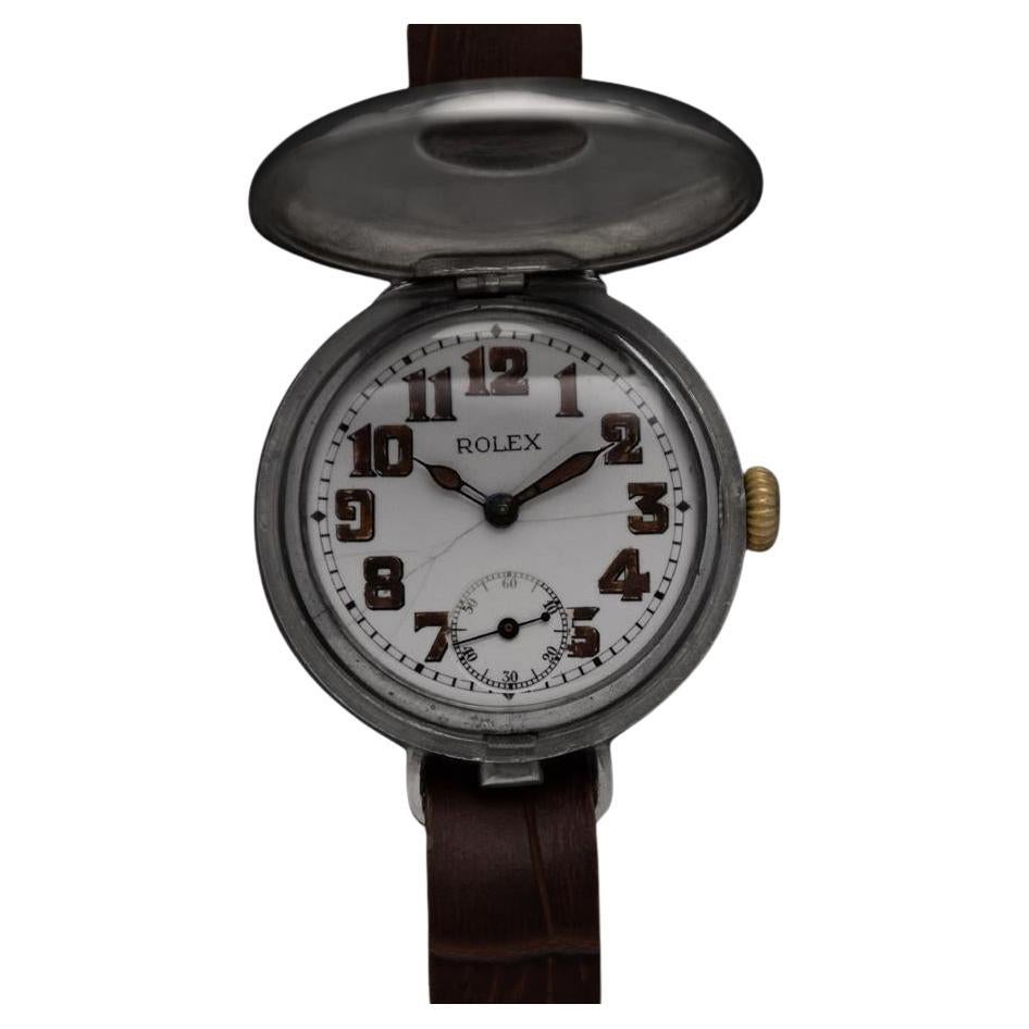 1914 ROLEX Rare Vintage Mens World War I Era Military Trench - Sterling Silver