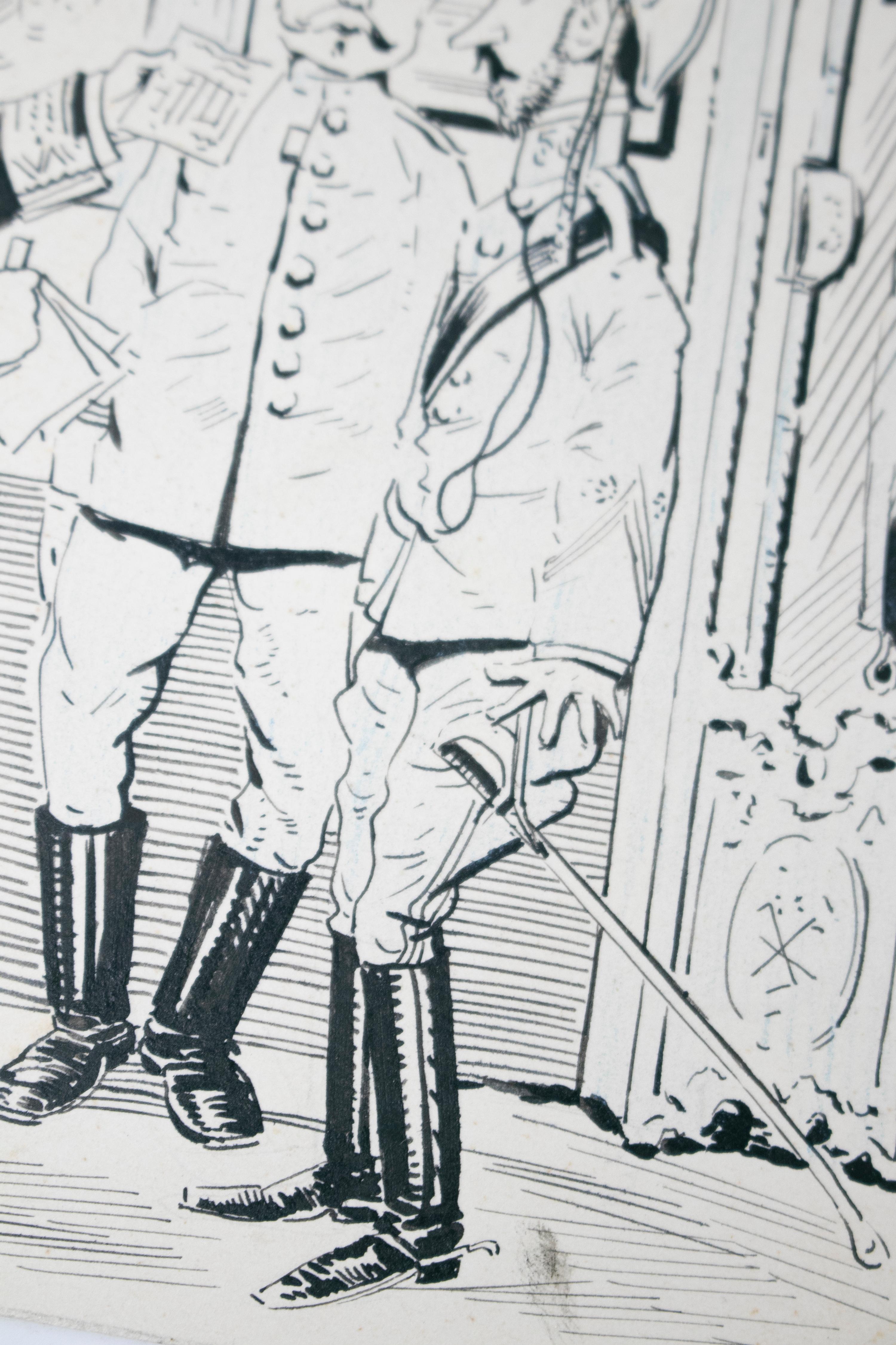 1914 Signierte Karikaturzeichnung von europäischen Armeegenerälen im Zustand „Gut“ im Angebot in Marbella, ES