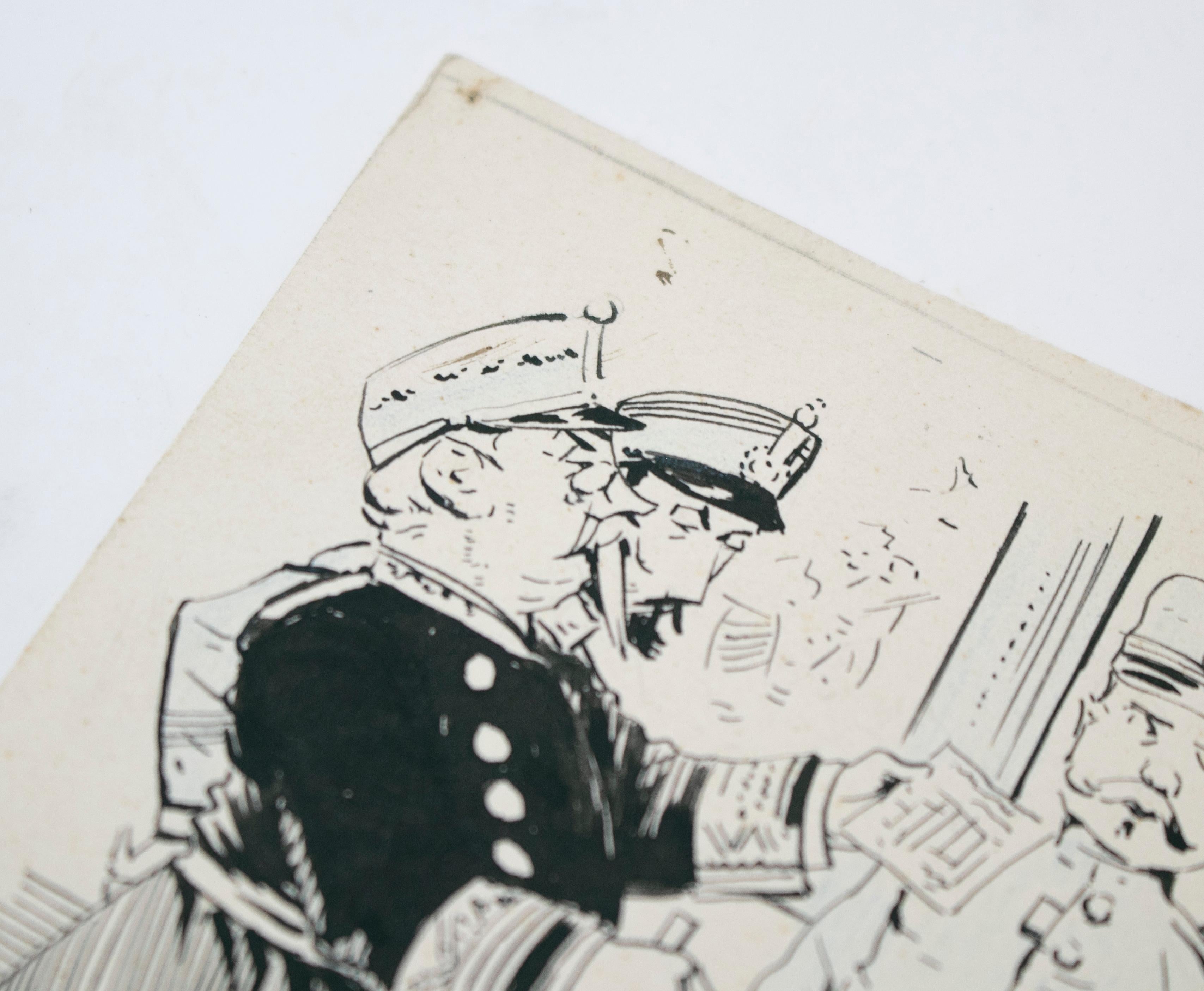 1914 Signed Caricature Drawing of European Army Generals In Good Condition For Sale In Marbella, ES