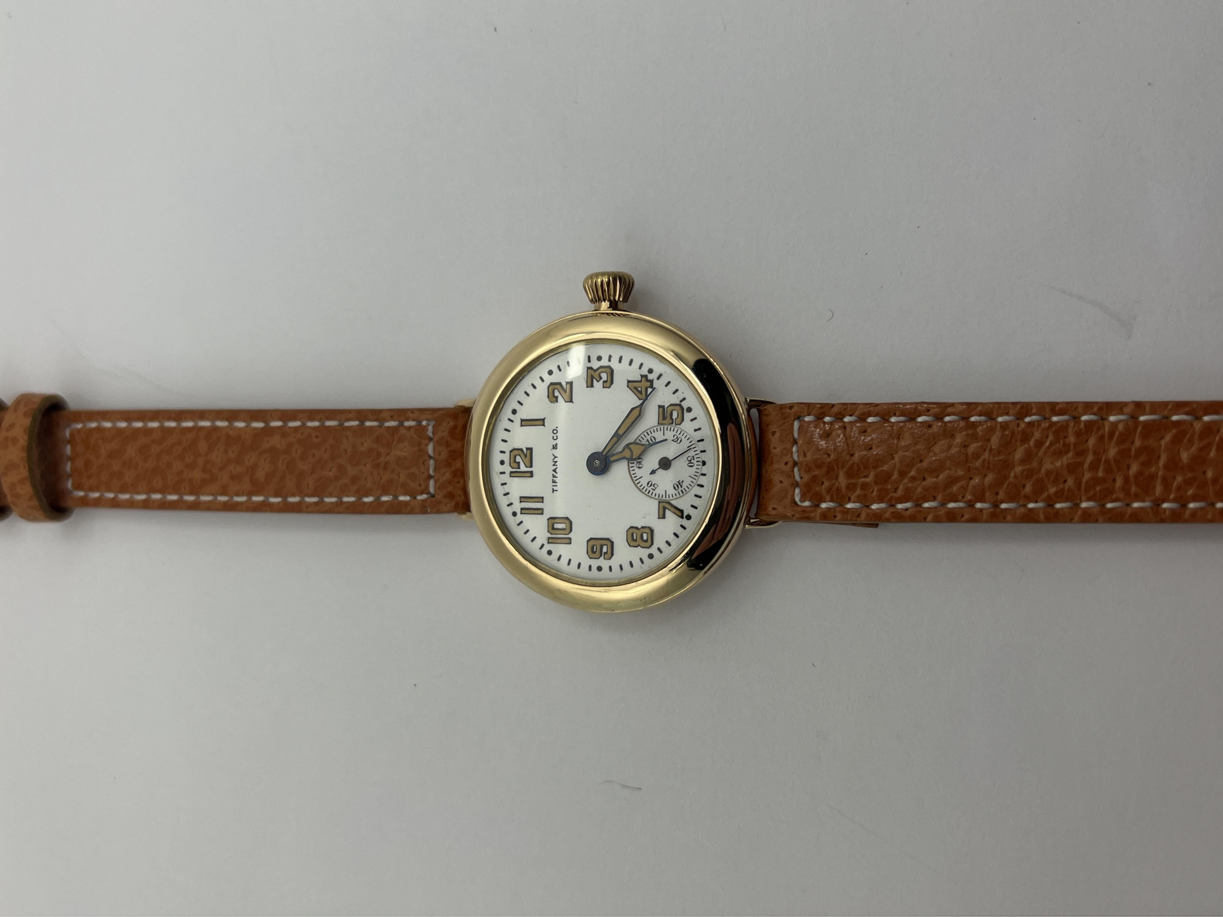 1914 Tiffany Solid Gold Trench / WW1 Watch, Waltham Motor, Carefully Restored 2