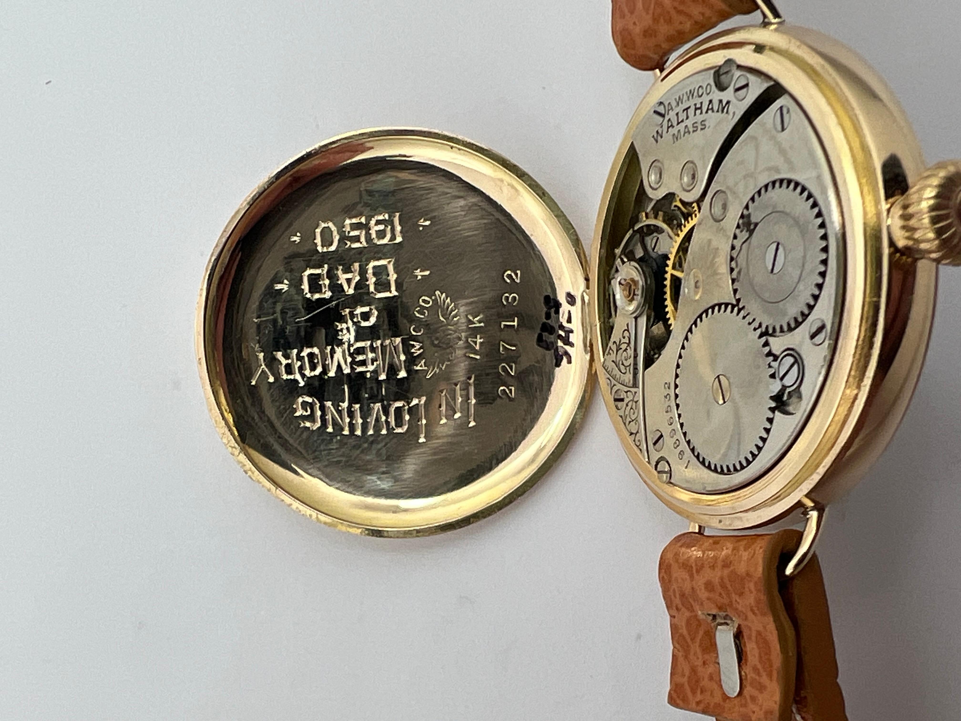 1914 Tiffany Solid Gold Trench / WW1 Watch, Waltham Motor, Carefully Restored 3
