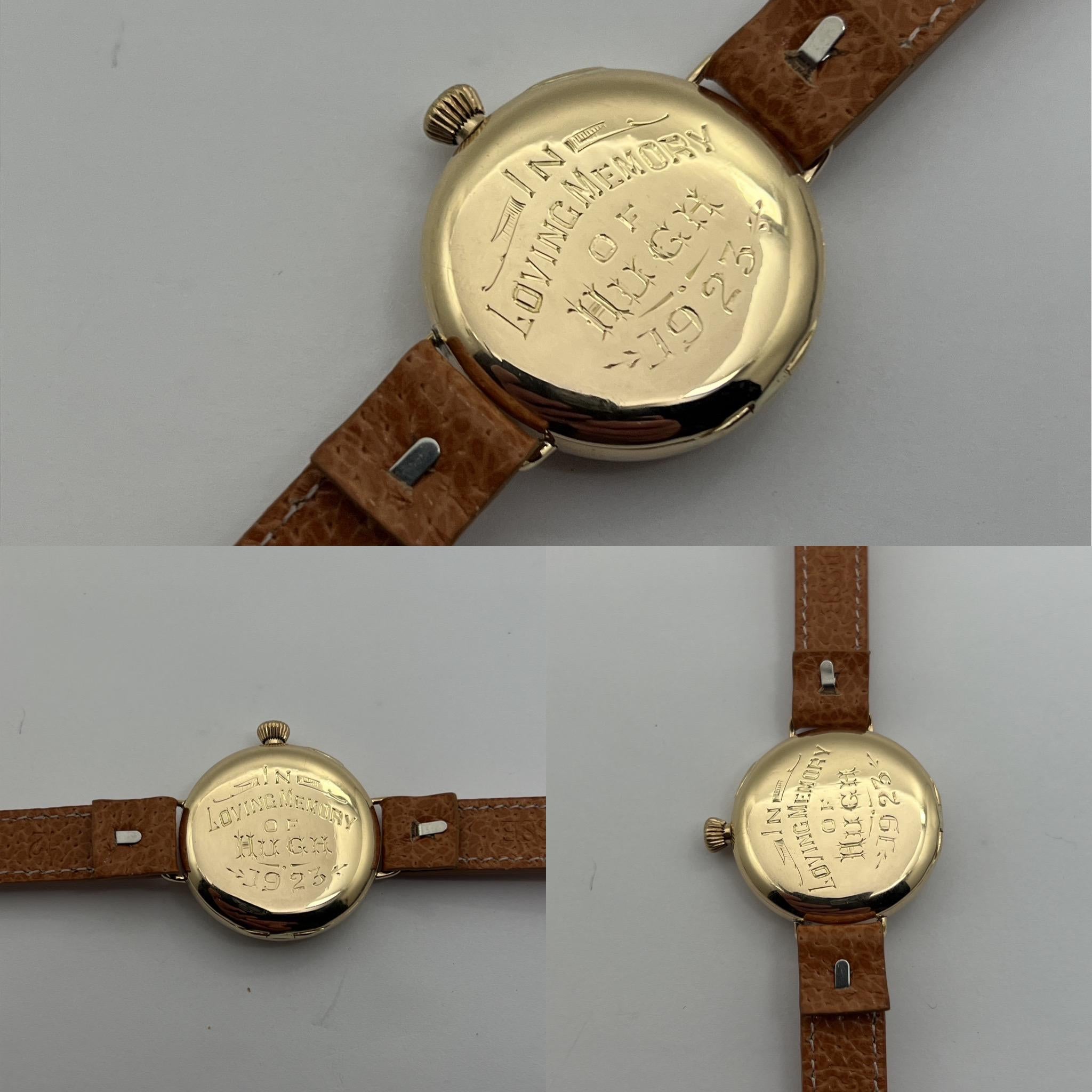 1914 Tiffany Solid Gold Trench / WW1 Watch, Waltham Motor, Carefully Restored 7
