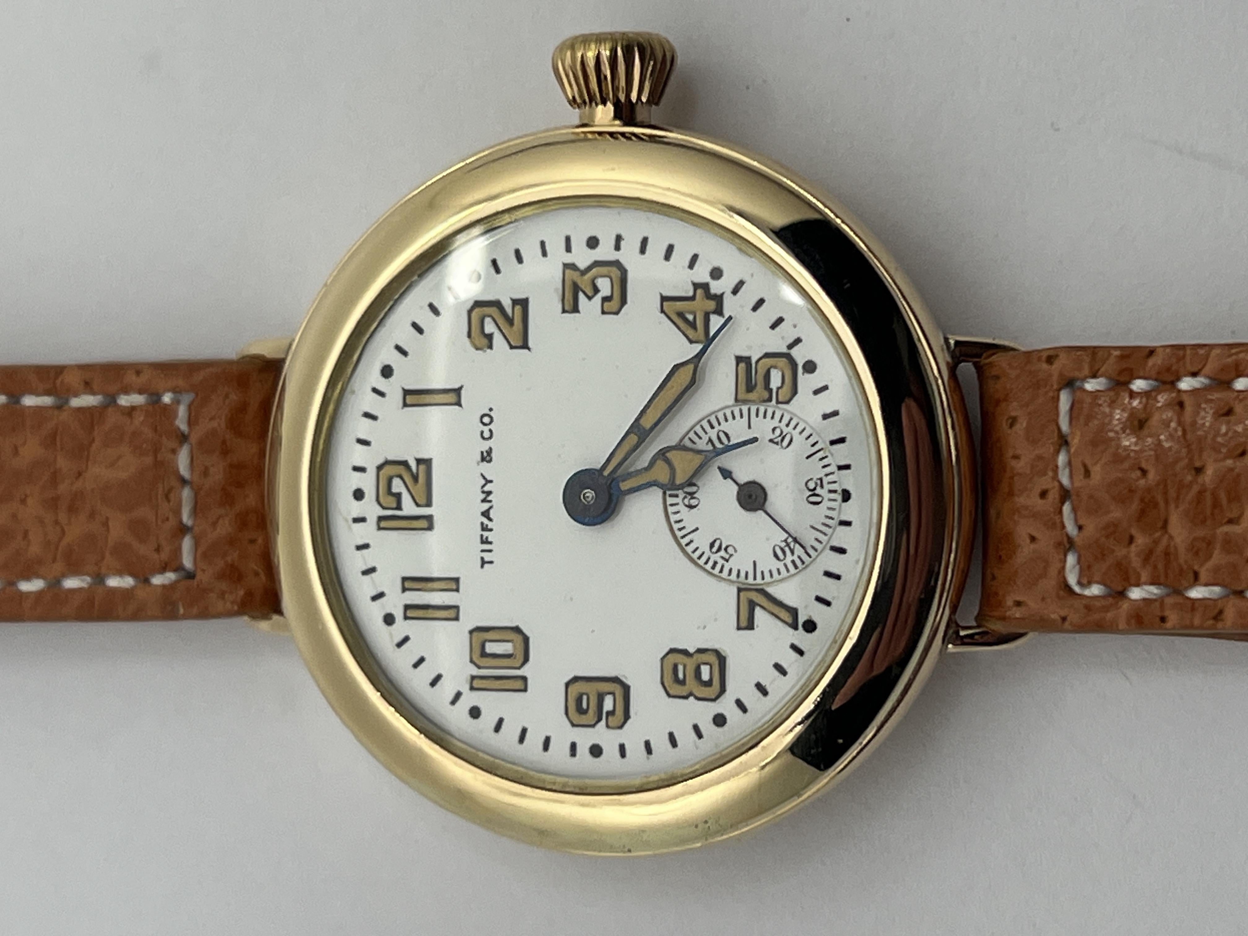 1914 Tiffany Solid Gold Trench / WW1 Watch, Waltham Motor, Carefully Restored 8
