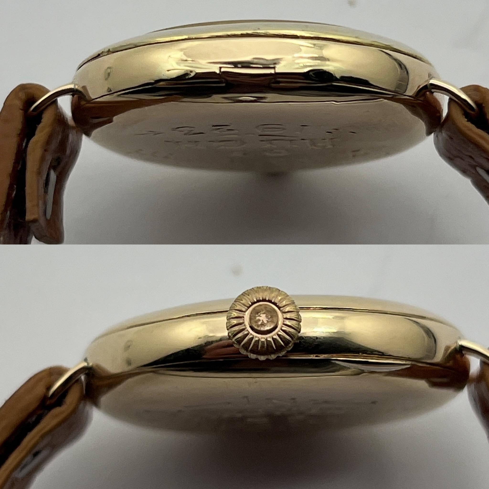 Art Deco 1914 Tiffany Solid Gold Trench / WW1 Watch, Waltham Motor, Carefully Restored