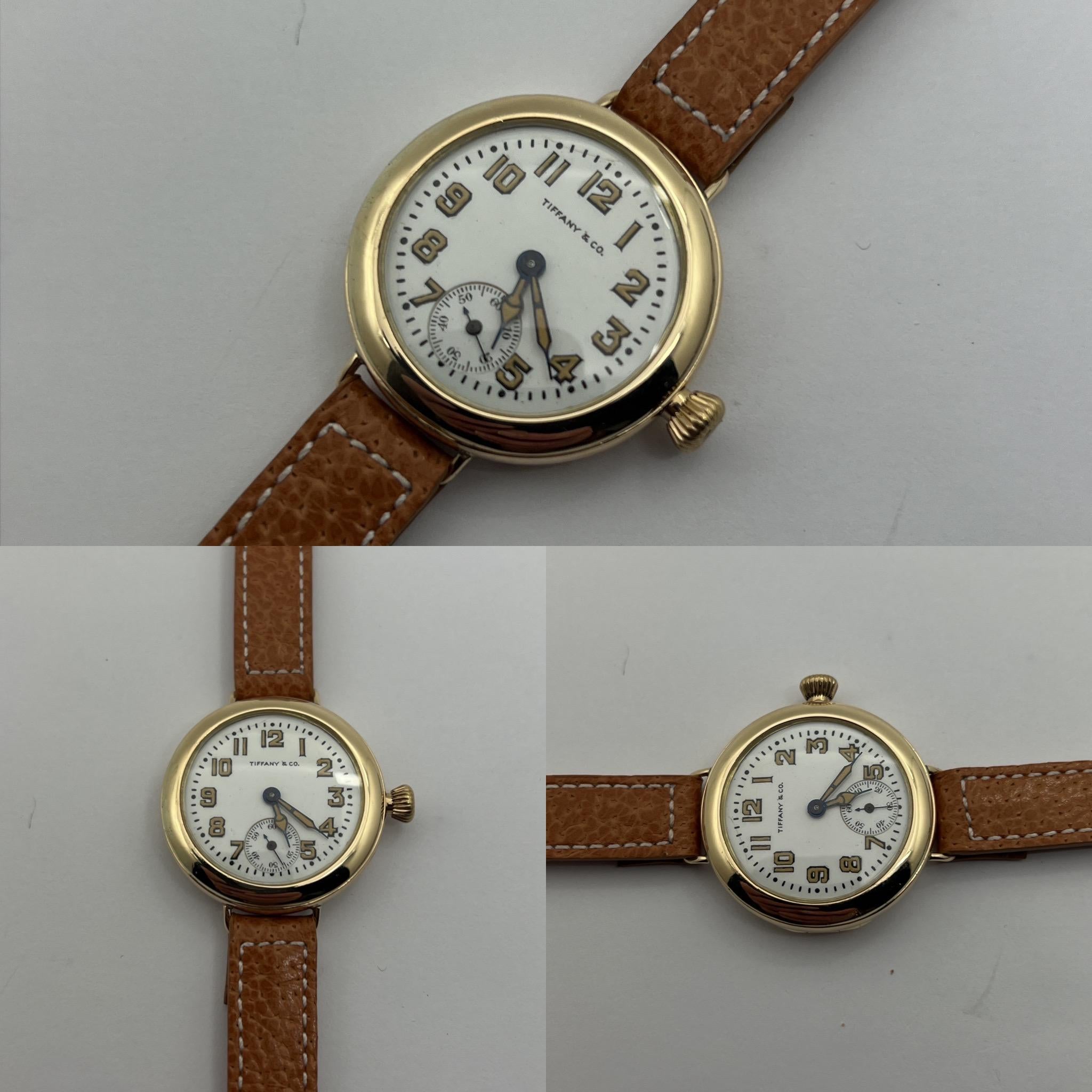 1914 Tiffany Solid Gold Trench / WW1 Watch, Waltham Motor, Carefully Restored In Excellent Condition In Raleigh, NC