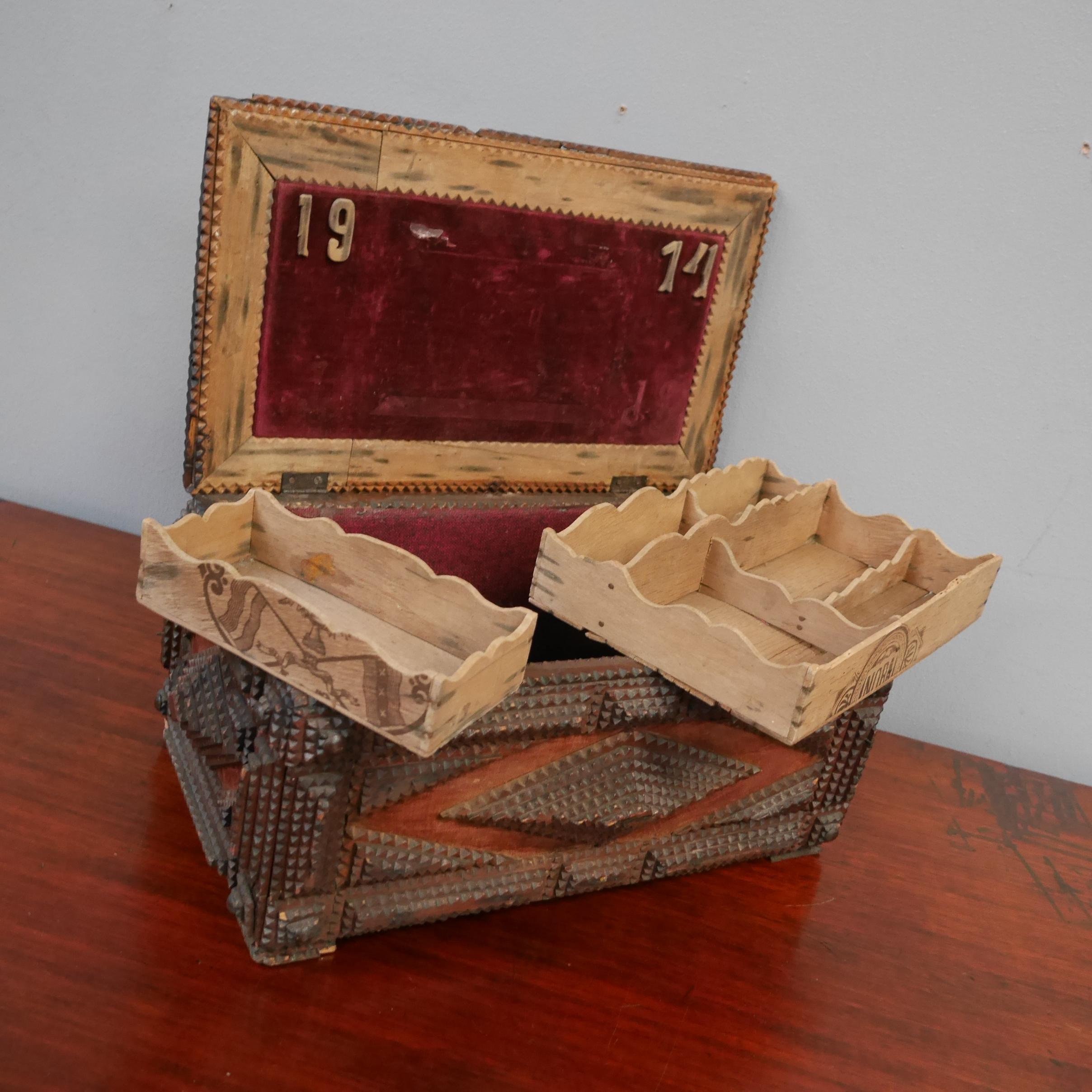 Early 20th Century 1914 Tramp Art Box