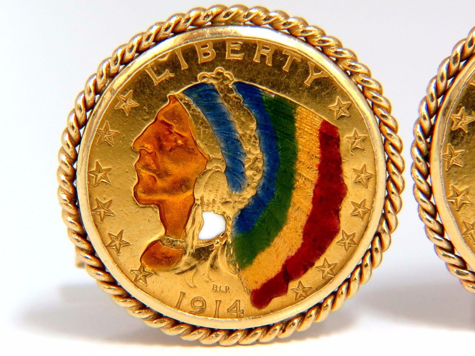Boutons de manchette BLP « Two » en forme de pièce de monnaie américaine Liberty de 1914 avec détails en émail et torsion de corde 3