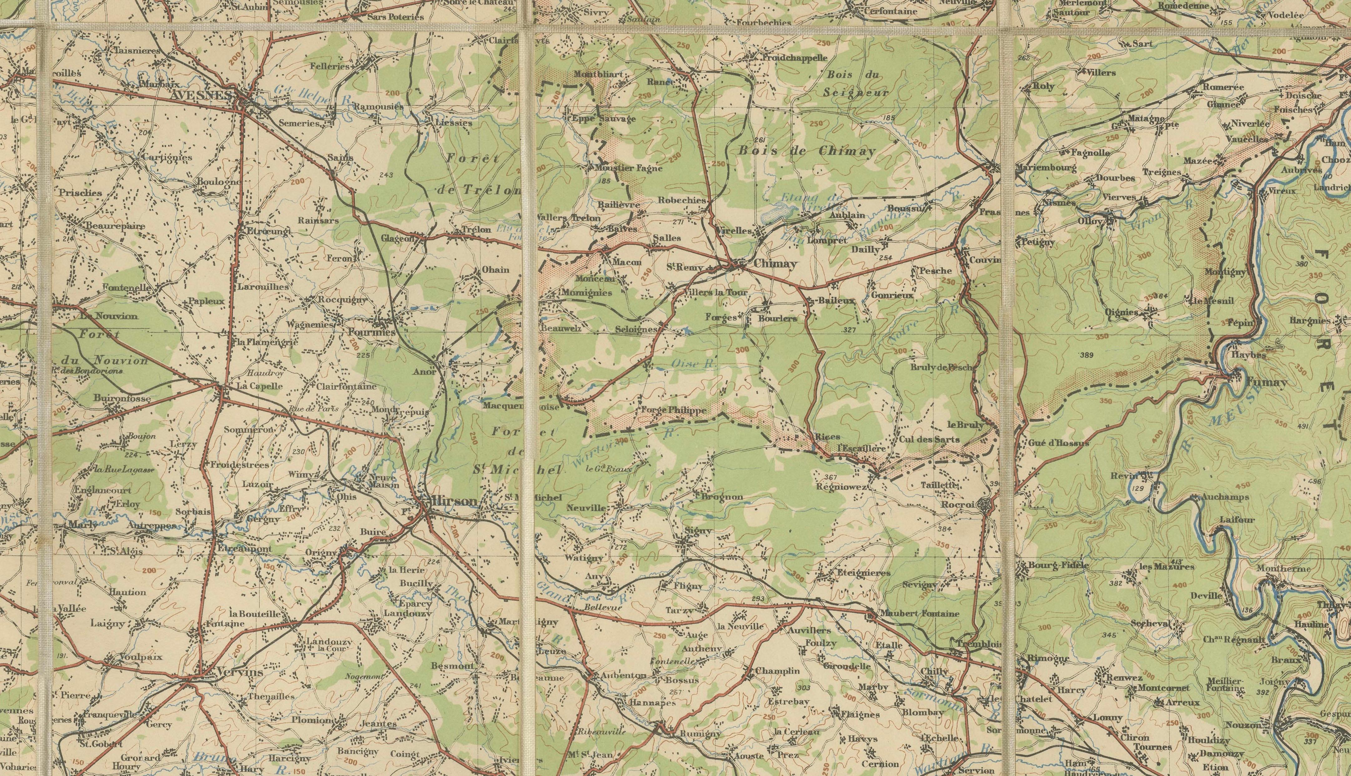 1914 WWI British War Office Map of Arras, Amiens and Reims, Edward Stanford
