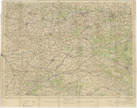 1914 WWI British War Office Map of Arras, Amiens and Reims, Edward Stanford