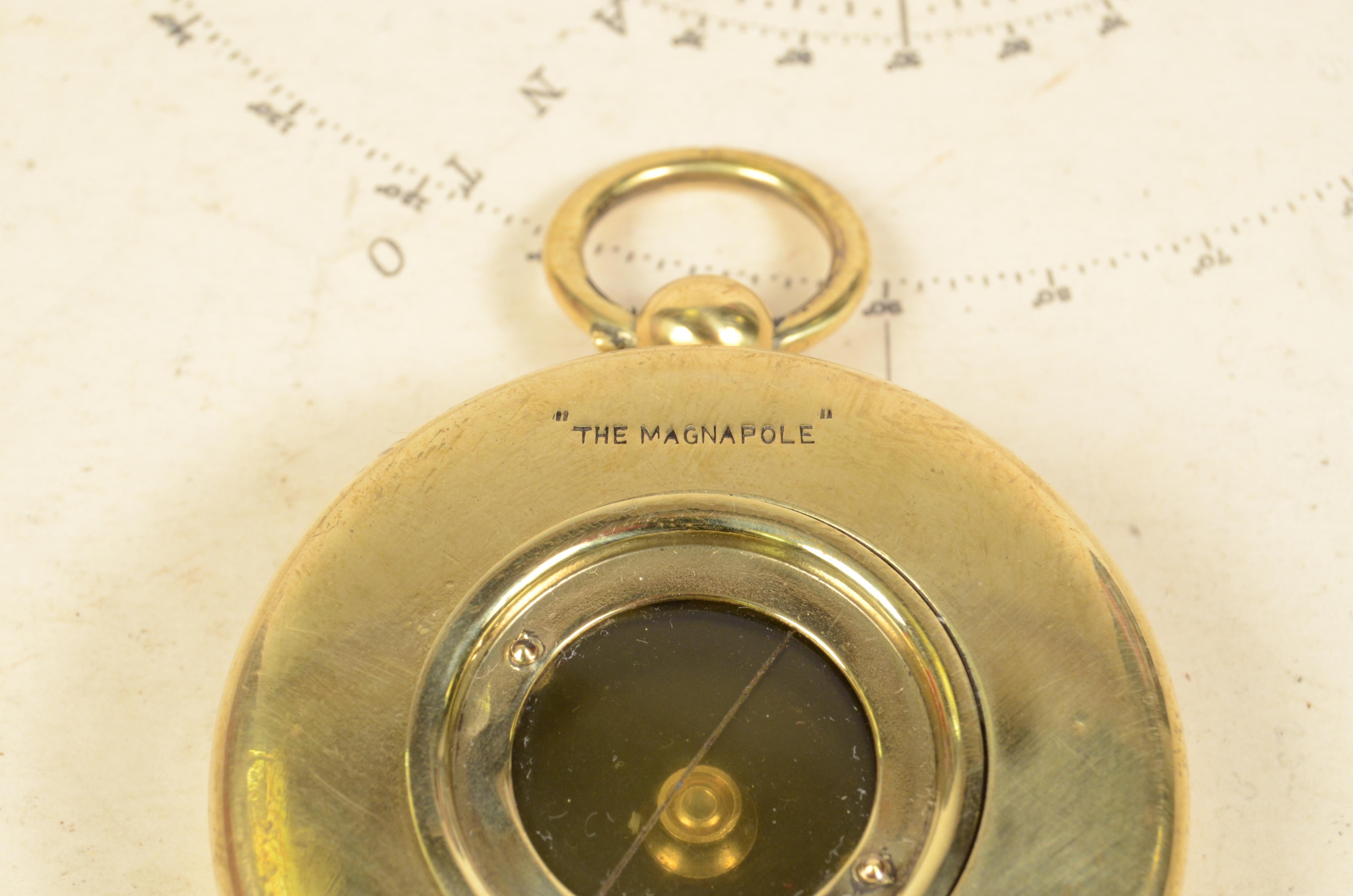 1914 Brass Survey Nautical Pocket Compass Signed Magnapole by Negretti & Zambra 3