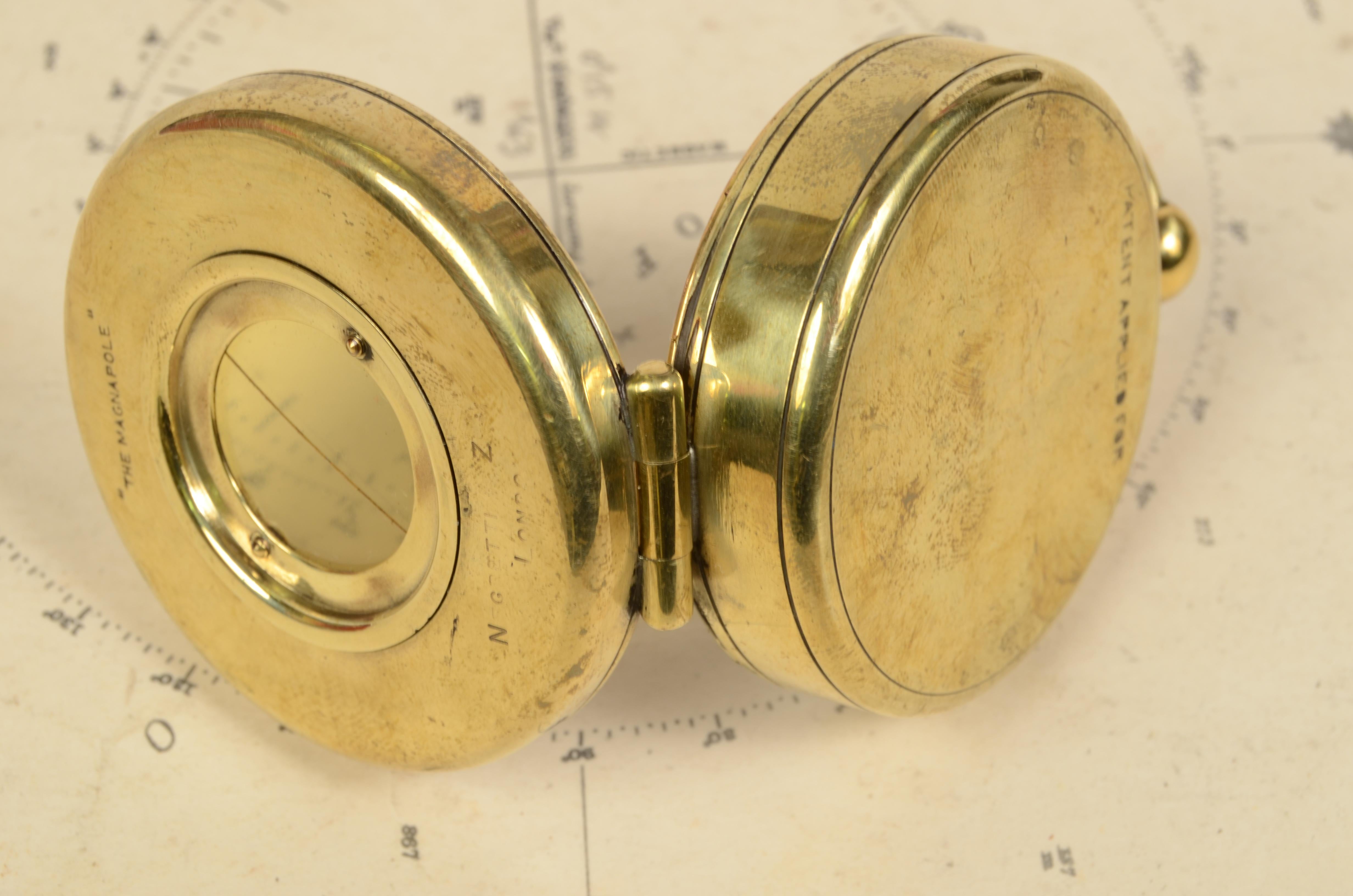 1914 Brass Survey Nautical Pocket Compass Signed Magnapole by Negretti & Zambra 5