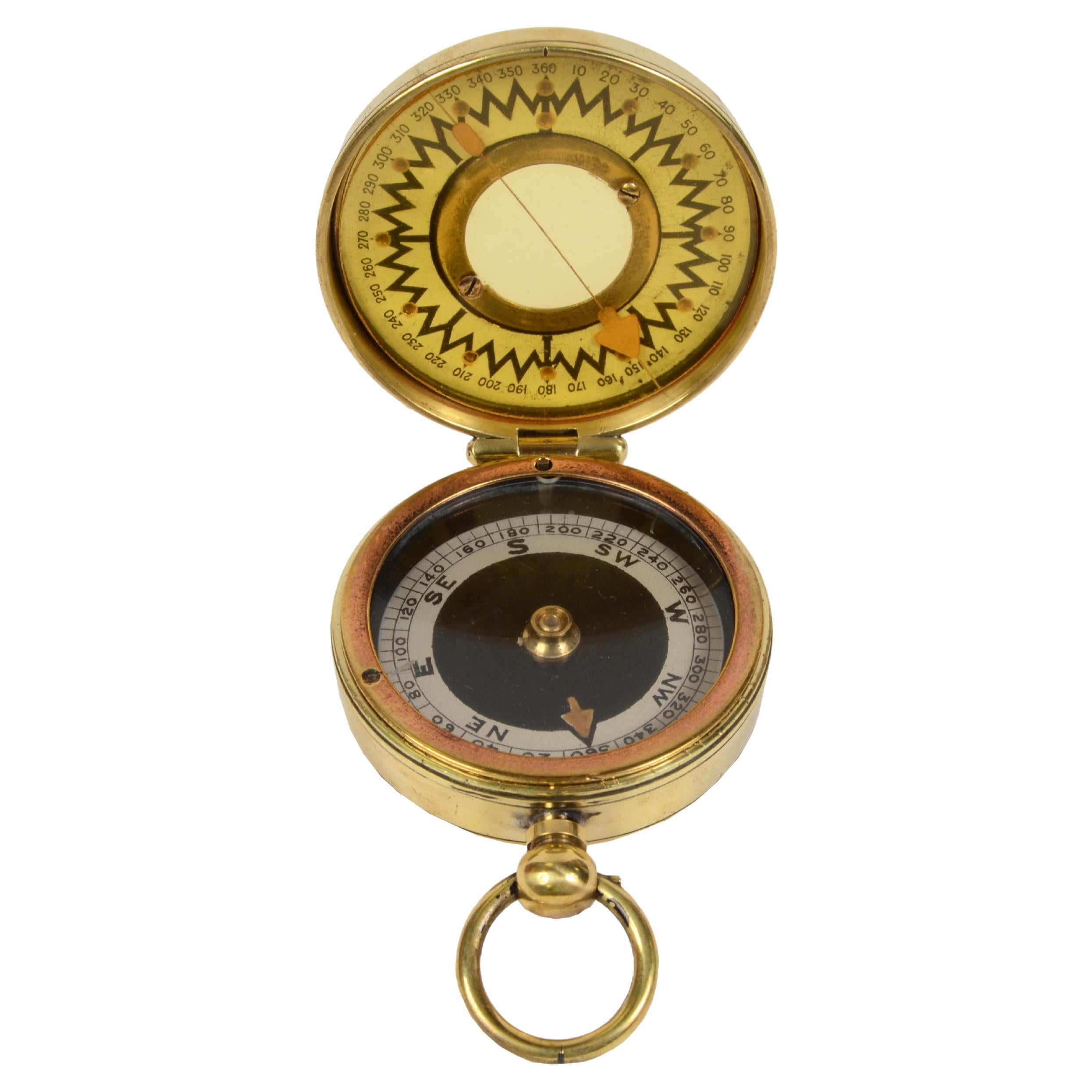 1914 Brass Survey Nautical Pocket Compass Signed Magnapole by Negretti & Zambra