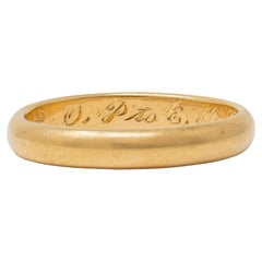 1915 18 Karat Yellow Gold Inscribed Antique Unisex Wedding Band Ring